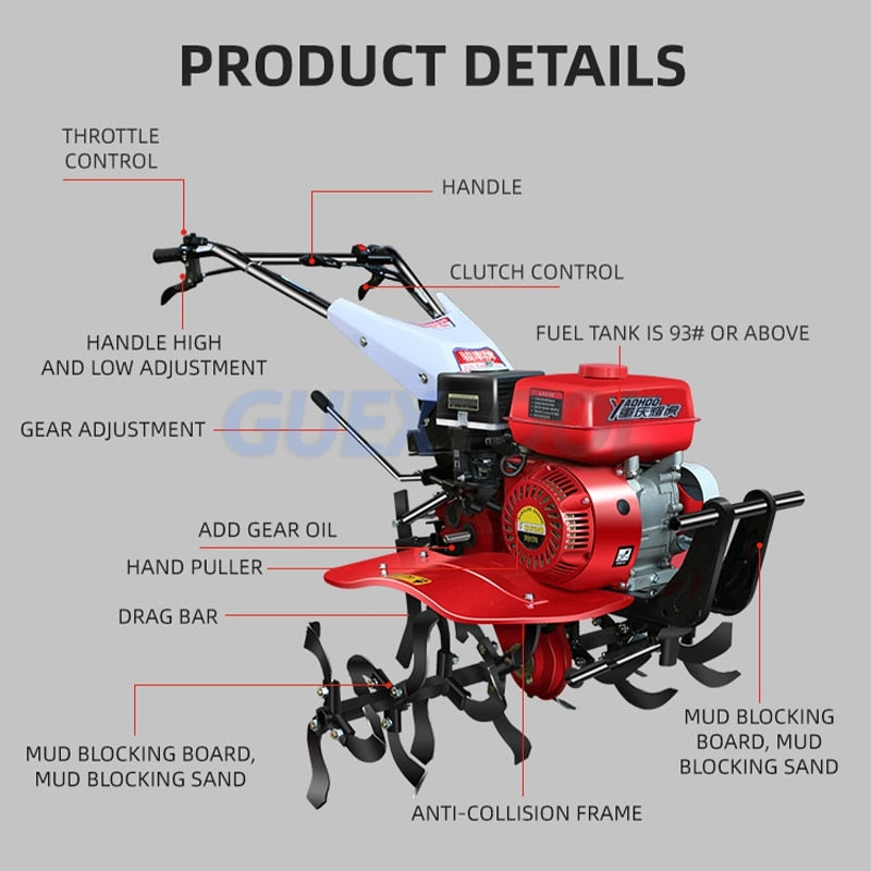 Micro tillage machine Small scarifier Rotary tillage ridging weeding ploughing machine Diesel gasoline multi-function rotary cul